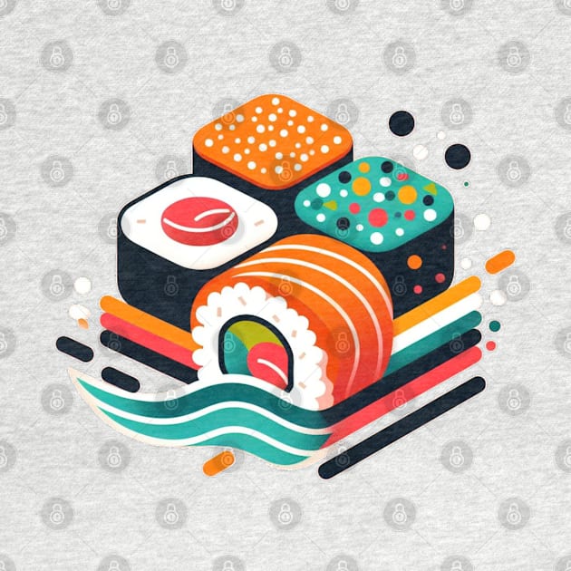 Colorful Abstract Sushi Art - Modern Japanese Cuisine by CP6Design